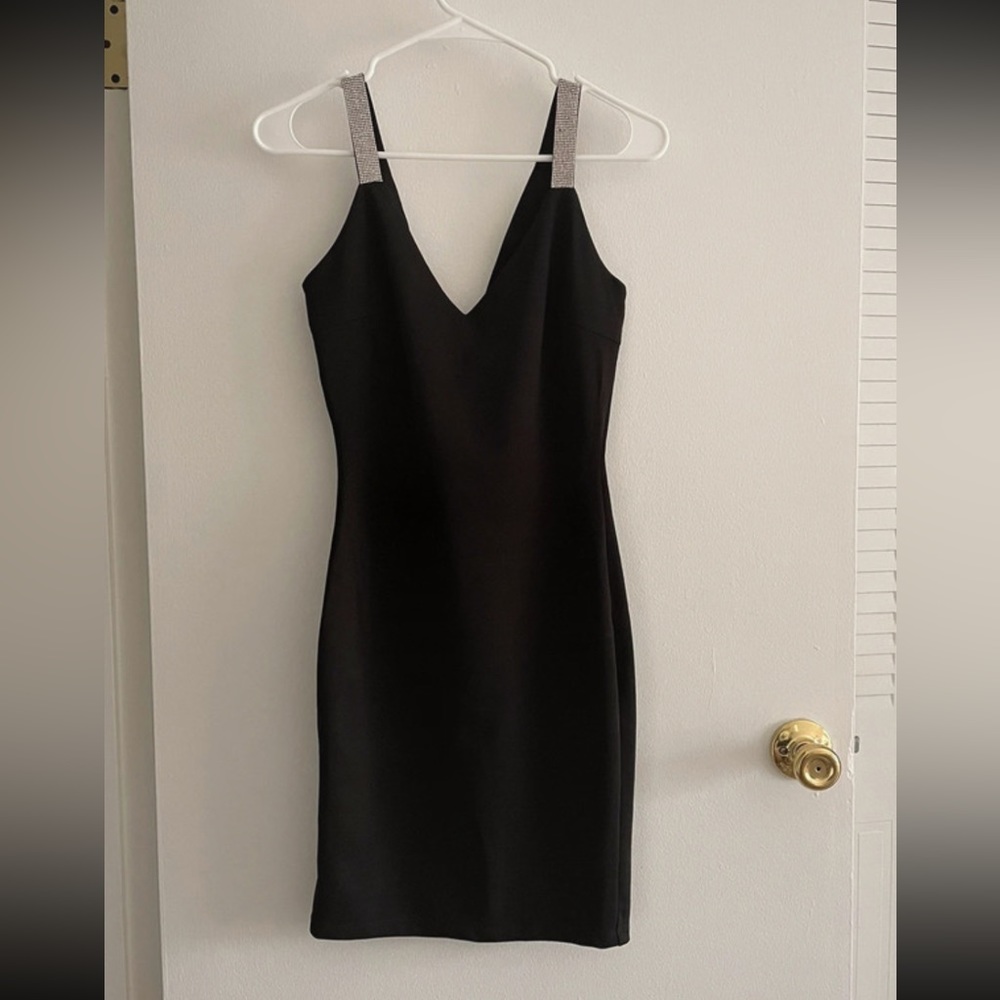 V-Neck Bodycon Dress with Silver Gems